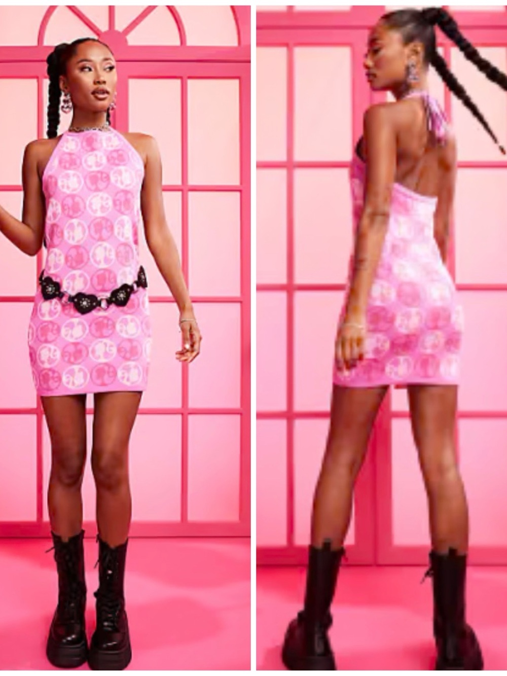 ASOS x Barbie NWOT Pink Knit Halter Mini Dress US 4 Barbiecore